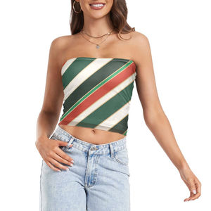 Diagonal Stripe Sublimation Tube <b>Top</b> <b>Crop</b> Red <b>Green</b> Gold Strapless Holiday Party <b>Top</b> Christmas Outfit for Women cheap price - Product Image 6