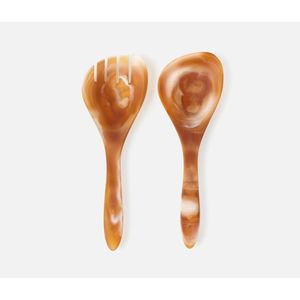 Luxury Amber Marble Finish Resin Salad Serving Spoon and Fork Set Premium Resin Dining Serving Utensils for Tableware - Product Image 1