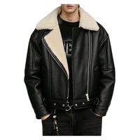 Blouson de motard unisexe en cuir de mouton noir, doublure Sherpa chaude pour l'hiver, style aviateur, fermeture éclair, service OEM, non tissé