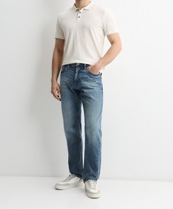Jean en denim délavé coupe droite, taille mi-haute, bleu clair, en coton, décontracté, respirant, tissu tissé, pantalon élégant pour homme - Product Image 2