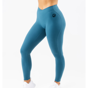 Leggings Deportivos de Cintura Alta en V para Mujer, Color Azul Acero, Sin Costuras, para Fitness, Yoga, Ejercicio, Correr, Resistentes a las Sentadillas, Elásticos y Compresivos - Product Image 3
