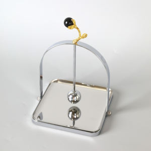 Modern Metal Tissue Box Holder With Gold Floral <b>Top</b> And <b>Silver</b> Base Free Standing Design For Home Decor - Product Image 2