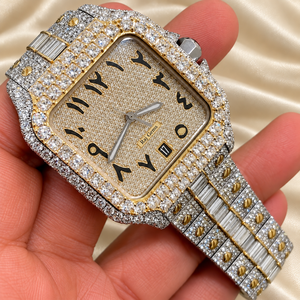 นาฬิกาข้อมือ Raj Gems Luxury Square Moissanite Quartz หน้าปัดแสดงวันที่ สายสแตนเลสสตีล ตัวเรือนสีทองเหลือง ขนาด 41 มม. พร้อมสายแบบ Deployment Long - Product Image 4