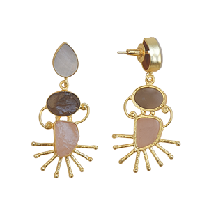 Boucles d'oreilles pendantes en perles d'eau douce et quartz avec placage or 24 carats, motif constellation mignon pour femme, idéales pour les soirées - Product Image 2