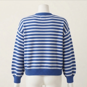 Wholesale <b>Custom</b> Blue White Striped Sorority Cardigan Sweater Women V Neck Button Up Knitted Long Sleeve Embroidered Logo Preppy - Product Image 6