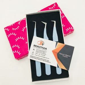 Pinzas ligeras de extensión de pestañas de acero inoxidable, probadas a mano, Color azul bebé, herramienta de pestañas de Punta puntiaguda sostenible - Product Image 1