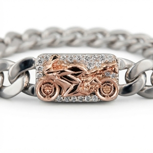 IGI Certified 0.28CT Lab-Grown Diamond Minimalist Motorcycle Link <b>Bracelet</b> PT950 Platinum 18K Gold Luxury Men's Jewelry Party - Product Image 3