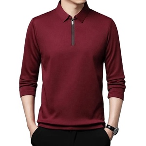 Polo de Punto de Manga Larga Color Borgoña para Hombre, Corte Regular, Estilo Casual, Color Sólido, Cuello con Cierre Frontal - Product Image 5
