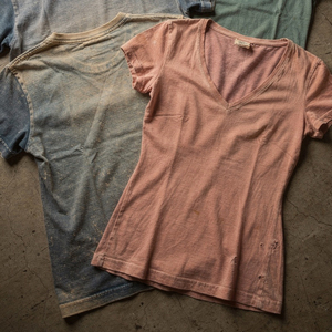 Camiseta de algodón lavado con cuello en V, manga corta, corte regular, informal para mujer, jersey de punto, camisetas divertidas descoloridas para hombre - Product Image 1