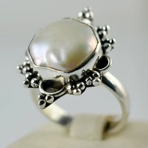 Coin Pearl <b>Ring</b> Handmade Sterling <b>Silver</b> Bezel Setting Natural Round Shape Gemstone <b>Boho</b> Jewelry June Birthstone Gift - Product Image 3