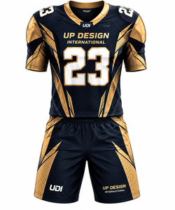 Custom American Football Uniform Set, Navy <b>Gold</b> Jersey and Shorts, Sublimated Team Sportswear, Custom Logo and <b>Number</b> - Product Image 3