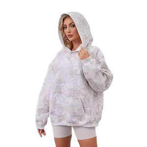 European American New <b>Women's</b> Casual Plus Size Long Printed Solid Kangaroo Pocket Hooded <b>Fleece</b> Autumn - Product Image 5
