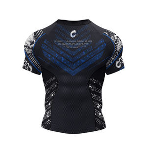 Custom Men's Full Sleeve Rash Guard Black Blue <b>Skull</b> Print Spandex Polyester Quick Dry Seamless Fusing Kit UPF50+ Breathable - Product Image 3