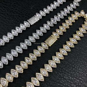 Hip Hop Bling Jewelry 925 Sterling <b>Silver</b> Marquise Cut Diamond <b>Tennis</b> Chains Custom Marquise Diamond <b>Tennis</b> <b>Necklace</b> - Product Image 2