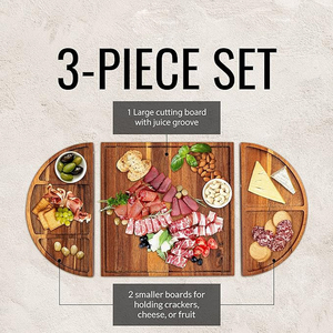 Juego de charcutería y tabla de queso de madera de acacia de 26x13 extra grande con plato magnético de 3 partes - Product Image 5