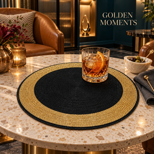 Black <b>Gold</b> Glass Beaded Round <b>Placemat</b> Handmade Heat Resistant Table Mat - Product Image 2