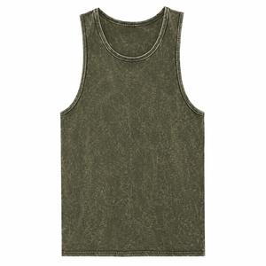 Débardeur sans manches col rond pour homme, couleur unie, tricoté, coupe sport décontractée, finition délavée, polyester/coton, ODM, respirant, logo frontal - Product Image 1