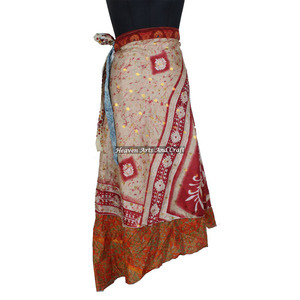 Falda Larga Mágica de Seda Tipo Sari, Pareo Sarong de 2 Capas Reversible, Faldas Largas de Seda Mágica, Falda Larga de Seda India, Falda Vintage - Product Image 2