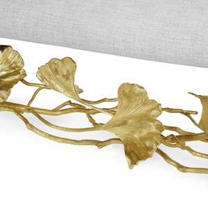 saleem international 2026 Luxury Upholstered <b>Bench</b> with Gold <b>Metal</b> Ginkgo Leaf Base Decorative Entryway or Bedroom Seating - Product Image 3