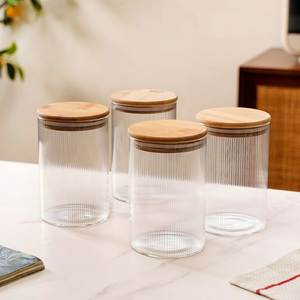 Glass Storage <b>Jar</b> with Wooden Top Kitchen Pantry Container Decorative Food Canister <b>Cookies</b> Biscuits Nuts Dry Fruits - Product Image 6