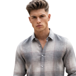 Chemise en flanelle à carreaux gris et blanc pour homme, manches longues, boutonnée, décontractée, en tissu brossé doux, style streetwear, vente en gros - Product Image 3