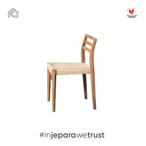 Chaise de salle à manger moderne en teck massif avec assise en corde tressée, Jepara Indonésie, mobilier pour café et restaurant - Product Image 6