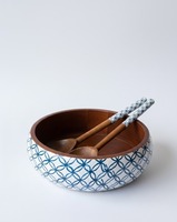 Bol rond en bois de grande taille, de haute qualité, avec autocollant émaillé imprimé, pour servir, mélanger, salade, soupe, fait main, personnalisé.
