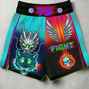 Shorts de boxe en tissu polyester, impression par sublimation personnalisée, logo brodé, respirant, fitness, taille personnalisée - Product Image 1