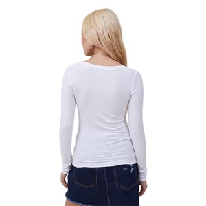 Ropa Casual de Mujer OEM, Estilo Vintage, Material Acanalado, Corte Ajustado, Elástica, Transpirable, de Alta Calidad, Teñido Liso Personalizado, Ligera - Product Image 3