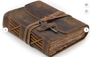 Handmade Vintage Large A5/A4 Journal High Quality Genuine <b>Leather</b> with Soft Cotton Deckle Edge Wood Cover Brass C-Lock Gift - Product Image 4