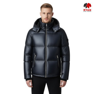เสื้อแจ็คเก็ตพัฟเฟอร์ผู้ชายแบบสั่งทำพิเศษสำหรับฤดูหนาว มีฮู้ด ปิดด้วยซิป โลโก้สั่งทำด้านหน้า ผ้าระบายอากาศได้ดี - Product Image 1