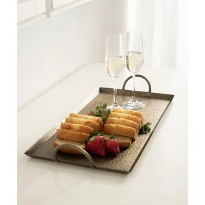 Rectangle Metal Serving Tray With Hammered Texture And <b>Ring</b> Handles Vintage Style Handmade Dishes <b>Plate</b> - Product Image 3