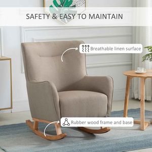 Poltrona Moderna in Microfibra Greige, Sedia a Dondolo per Camera da Letto, Resistente con Struttura in Quercia - Product Image 5