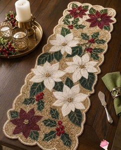 Handmade Knitted Polyester/Cotton Christmas Stripe <b>Table</b> <b>Runner</b> 13x36 Inches Holiday Luxury Decorative Home & Hotel Use - Product Image 1