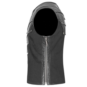 Gilet en cuir PU style punk pour homme, col rond, décoration à rivets, fermeture éclair, vêtement d'extérieur pour l'automne, coupe classique - Product Image 3