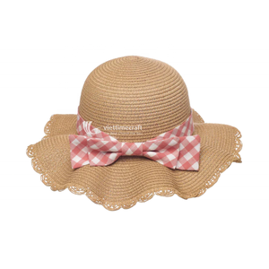 <b>Girls</b> Straw <b>Hat</b>, Summer <b>Sun</b> <b>Hat</b> with Scalloped Rim, Ribbon Beach <b>Hat</b> for Kids & Toddlers - Product Image 2