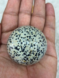 Dalmatian jasper <b>sphere</b> featuring creamy stone tones playful dark speckles rounded shaping smooth polish and distinctive - Product Image 2