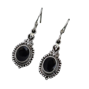 Pendientes de Plata de Ley 925 al por mayor, joyería fina, ónix negro genuino, forma ovalada, piedras preciosas, Pendientes colgantes hechos a mano de aniversario, aro de gancho - Product Image 1