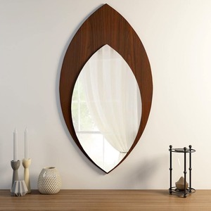 New Design Leaf shape wooden brown color wall mirror customized size color available for living room dining space - Product Image 5