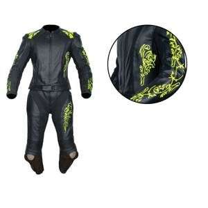 Combinaison de moto unisexe en cuir noir avec imprimé floral jaune, manches longues, imperméable, grande taille, pour toutes les saisons, vêtements de course - Product Image 6