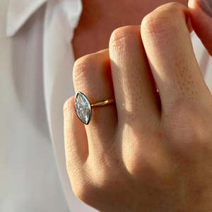 <b>Solitaire</b> Engagement <b>Ring</b> 14K Gold Elegant Modern Design 2 Carat Marquise Lab Grown Diamond Two Tone Bezel <b>Ring</b> - Product Image 5