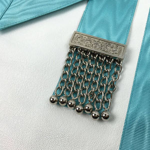 Custom Masonic Apron with Turquoise Fabric Trim Circular Embroidered Patches Beaded Chains <b>Sew</b>-<b>On</b> <b>Badge</b> Design Classical Style - Product Image 5