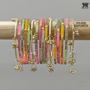Elegant Multicolor Glass <b>Bangles</b> Set with Stone Work and Ghungroo Traditional <b>Indian</b> Bridal Wedding Festival Jewelry for Women - Product Image 5
