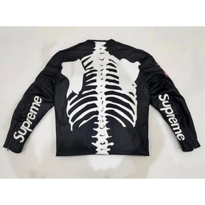 <b>Gothic</b> Skeleton Leather <b>Jacket</b> Black Genuine Cowhide Leather Motorcycle <b>Jacket</b> Wholesale OEM ODM - Product Image 4