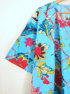 Robe Kaftan en Coton Fleuri Fluide et Ample, Style Bohème Moderne Vintage, Coupe Trapèze Longueur Genou, Effet Spectaculaire - Product Image 3