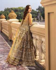 Robe de mariée de designer style Bollywood, en soie satinée et dentelle, pour mariage et soirée, longueur ras du sol, coupe trapèze, manches longues, pour demoiselle d'honneur - Product Image 6