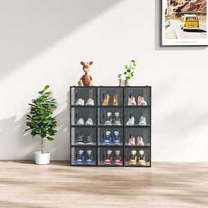 12PCS Black <b>Plastic</b> <b>Mesh</b> Shoe Boxes Big Size 36*28*21cm Freely Combinable Organiser - Product Image 1