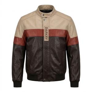 Custom Factory <b>Mens</b> <b>Leather</b> <b>Jacket</b> Tricolor Beige Rust <b>Brown</b> Flap Zip Biker Bomber Coat Real Cowhide Outerwear Wholesale Supply - Product Image 1