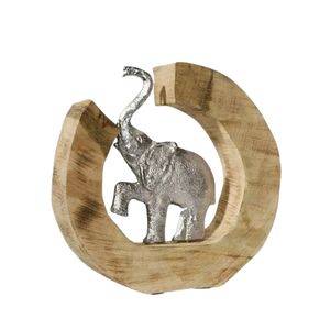 Ornement en forme d'éléphant plaqué argent au design minimaliste avec détails en bois, idéal pour la décoration et les cadeaux de Noël. - Product Image 1