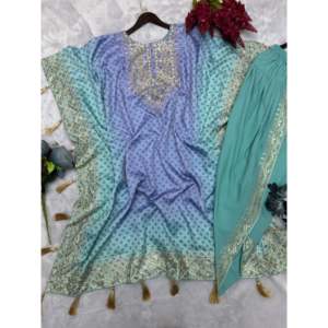 Beautiful XL <b>Kaftan</b> and Dhoti with Embroidery and Digital Print Work - Product Image 1